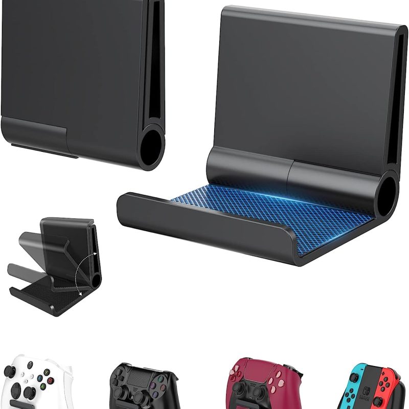 4 Pack Foldable Controller Wall Mount Holder for Xbox PS5 PS4 PS3 Switch Pro Strong Adhesive/Screw Upgraded Controller Stand Hanger with Anti-slip Pad Universal Gaming Remote & Headphone Accessories