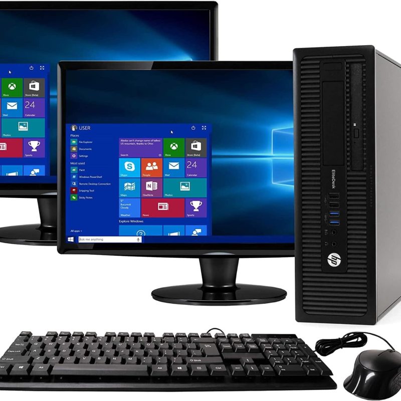 HP Elite 800G1 Desktop Computer Package – Intel Quad Core i5 3.3GHz, 16GB RAM, 240GB SSD 2TB HDD, Windows 10 Pro, Dual 19 inch Monitors, Keyboard, Mouse (Renewed)