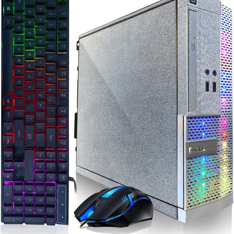 Dell PC Treasure Box RGB Desktop Computer Intel Quad Core I5 up to 3.6G, 16G, 512G SSD, WiFi & Bluetooth, RGB Gaming PC Keyboard & Mouse, DVD, Windows 10 Pro (Renewed) (Moonlight Silver)