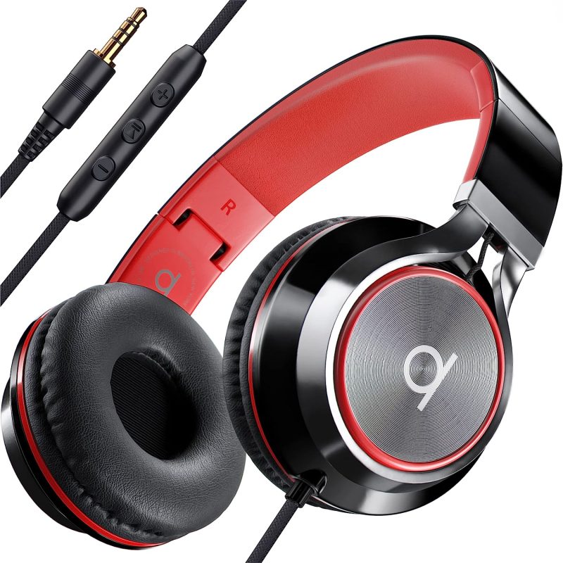 Artix CL750 Wired Headphones with Mic & Volume Control — Noise Isolating Computer Headphones Wired, On-Ear Headphones with Wire, Plug In Headphones for Laptop, Corded Headphone Over Ear Aux Jack 3.5mm