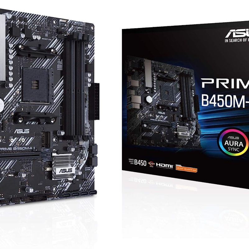 ASUS Prime B450M-A II AMD AM4 (Ryzen 5000, 3rd/2nd/1st Gen Ryzen Micro ATX Motherboard (128GB DDR4, 4400 O.C.), NVMe, HDMI 2.0b/DVI/D-Sub, USB 3.2 Gen 2, BIOS Flashback, and Aura Sync)