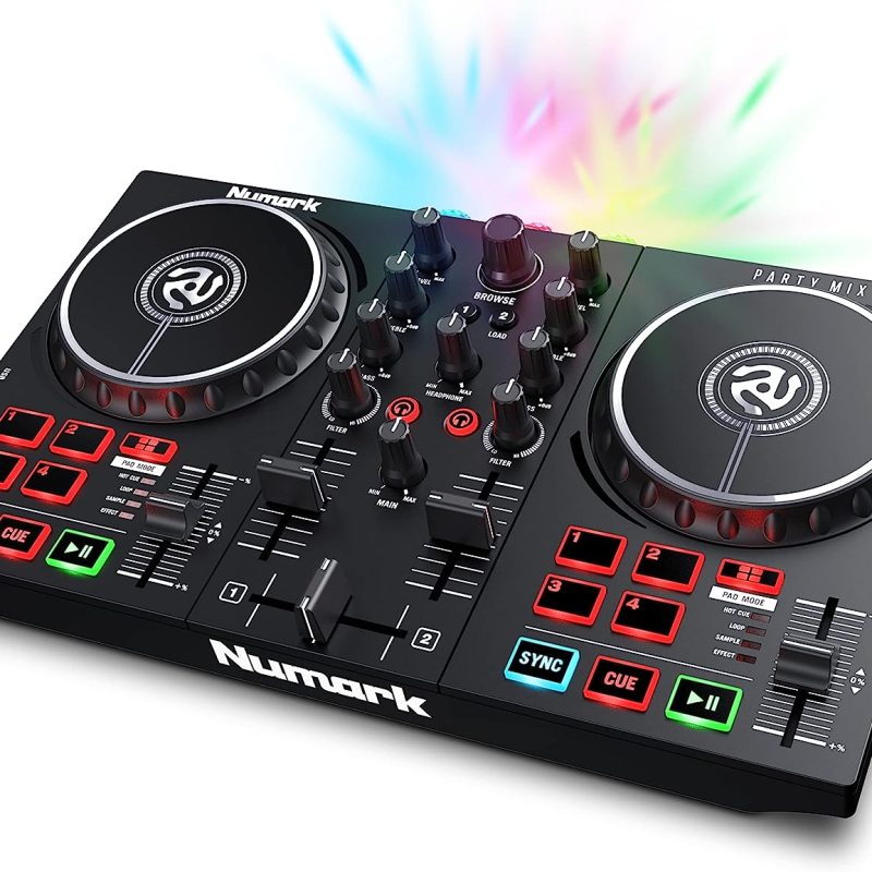 Numark Party Mix II – DJ Controller with Party Lights, DJ Set with 2 Decks, DJ Mixer, Audio Interface and USB Connectivity + Serato DJ Lite